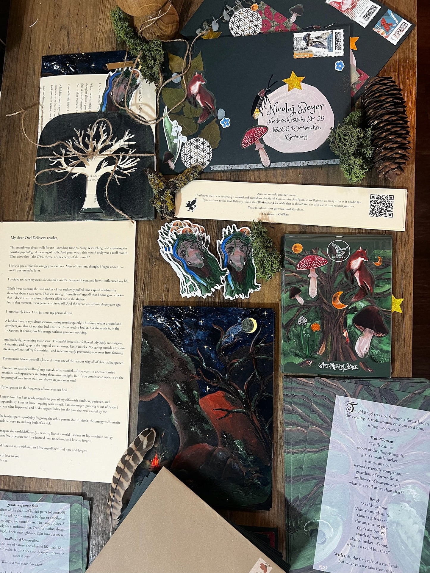Past Edition: Troll - Owl Delivery - your monthly magical art letter - Artmeanspeace